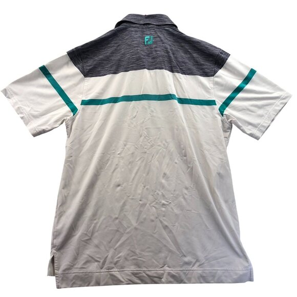 FootJoy Mens Polo Shirt Medium Colorblock White Colorblock Short Sleeve Casual - Picture 2 of 13